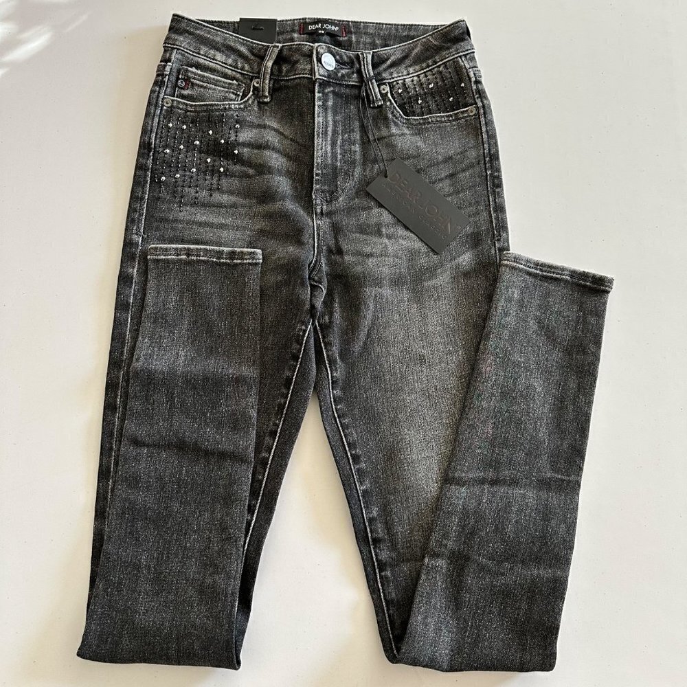 Dear John Denim Women's Olivia High Rise Skinny Jeans Cobble Size 25 With Sequin - Picture 3 of 10